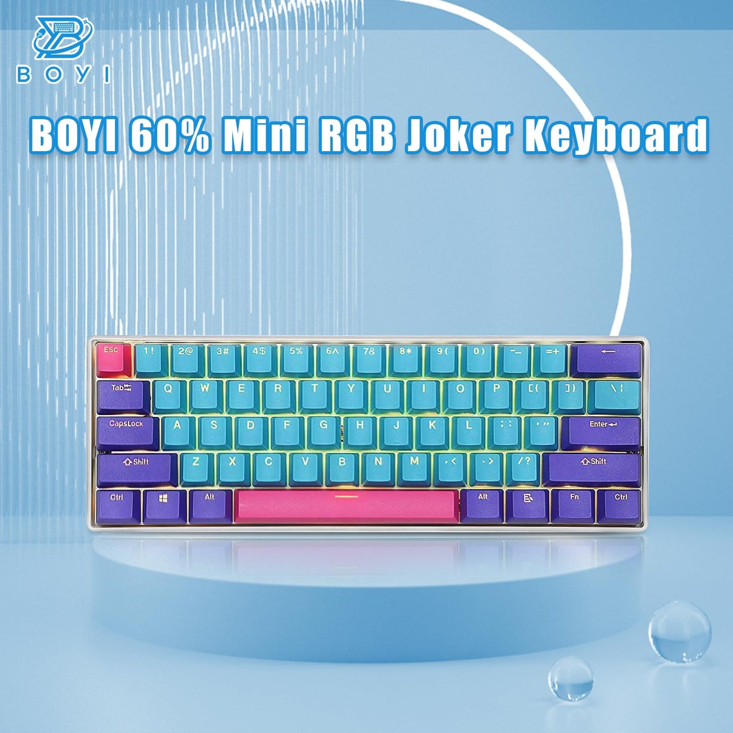 BOYI Wired 60% Mechanical Gaming Keyboard,61 Mini RGB Cherry MX Switch PBT Keycaps NKRO Programmable Type-C Keyboard for Gaming and Working (Joker Color,Cherry MX Blue Switch)