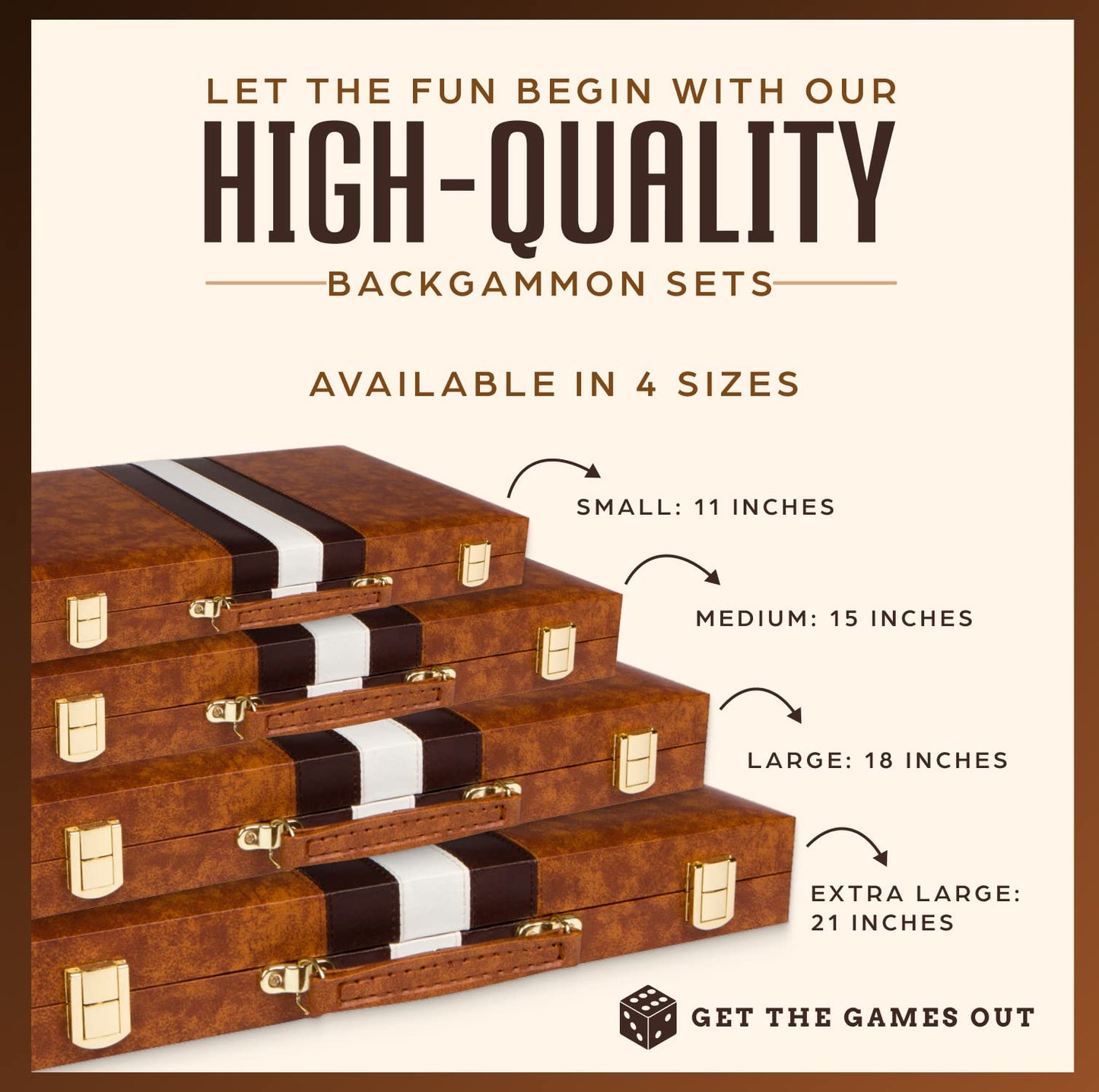 Get The Games Out Top Backgammon Set - Classic Board Game Case - 2 Players - Best Strategy & Tip Guide - Available in Small, Medium and Large Sizes (Brown, Medium)