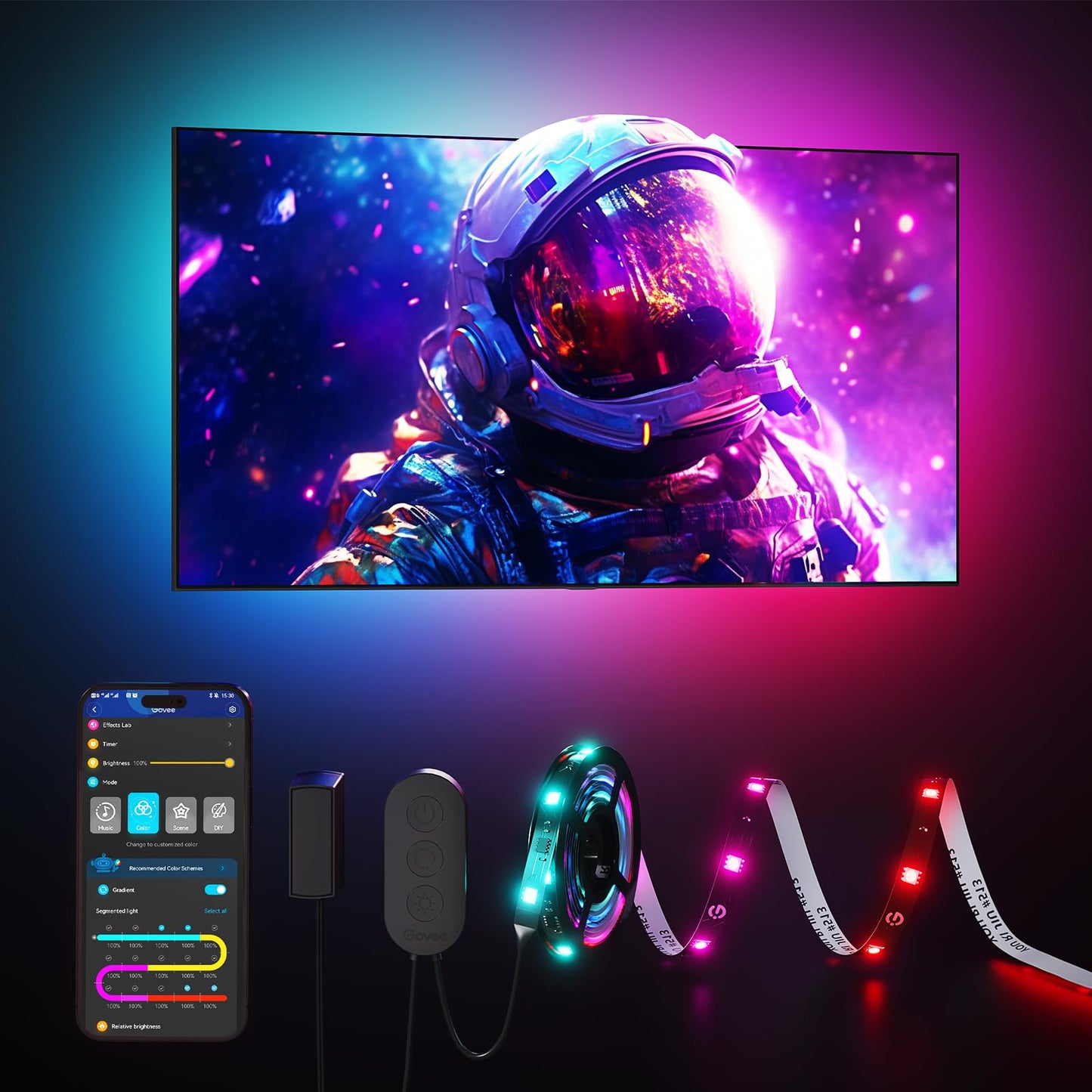 Govee TV LED Backlight, RGBIC LED Lights for TV, Smart TV LED Backlight for 40-50inch TVs, Music Sync, Wi-Fi Bluetooth & App Control, Works with Alexa & Google Assistant, 77 Scene Modes, Adapter