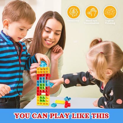iYuePeng 32 Pcs Tetra Balance Tower Stacking Games Team Building Blocks Board Game for Kids & Adult, Drop The Pile of Tower STEM Toys for 2 Players, Family, Parties, Travel