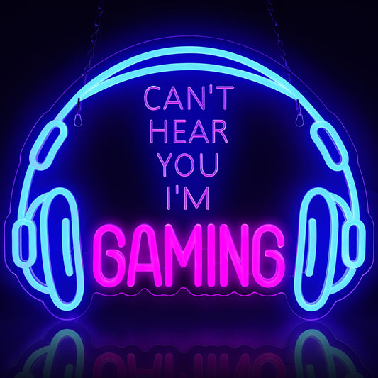 ReyeeInc Gaming Headset Neon Sign, Large Bright and Dimmable Colorful LED Game Headphone Neon Light and USB Powered Lightup Signs for Gamer Zone Video Room Bedroom Wall Art Decor (15.7 * 11.8") - amzGamess