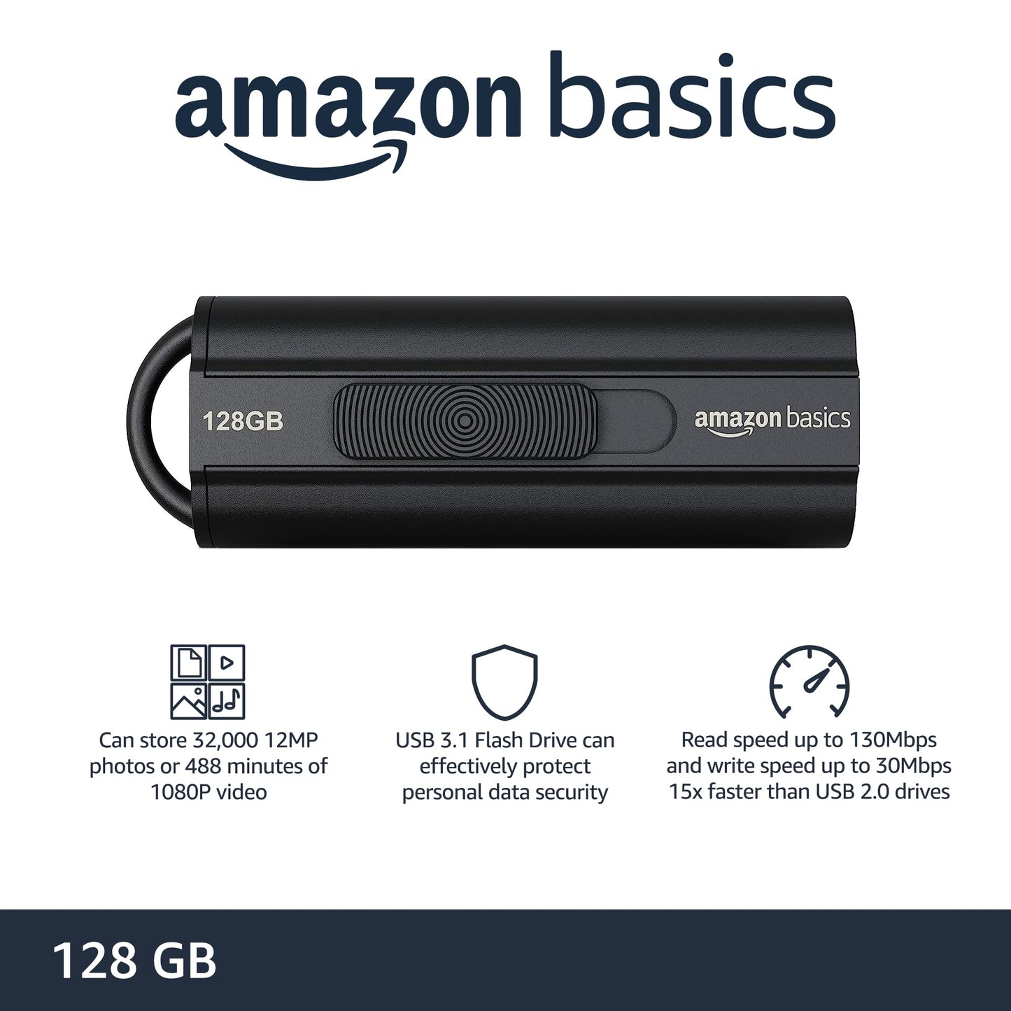 Amazon Basics 128 gb Ultra Fast USB 3.1 Flash Drive, Black