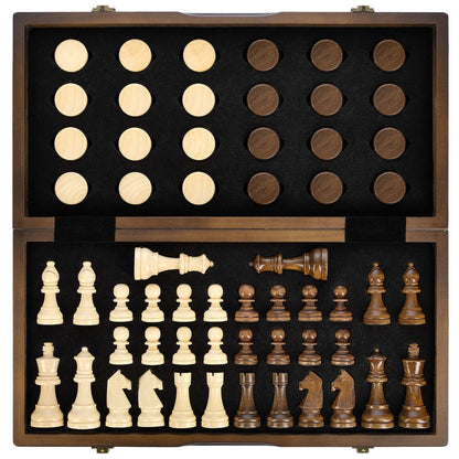 AMEROUS Magnetic Wooden Chess and Checkers Game Set, 15 Inches (2 in 1) Chess Board Games, 2 Extra Queens - Gift Package - Game Pieces Storage Slots, Beginner Chess Set for Kids, Adults - amzGamess