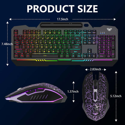 AULA Gaming Keyboard, 104 Keys Gaming Keyboard and Mouse Combo with RGB Backlit, All-Metal Panel, Anti-Ghosting, PC Gaming Keyboard and Mouse, Wired Keyboard Mouse for MAC Xbox PC Gamers (Black) - amzGamess