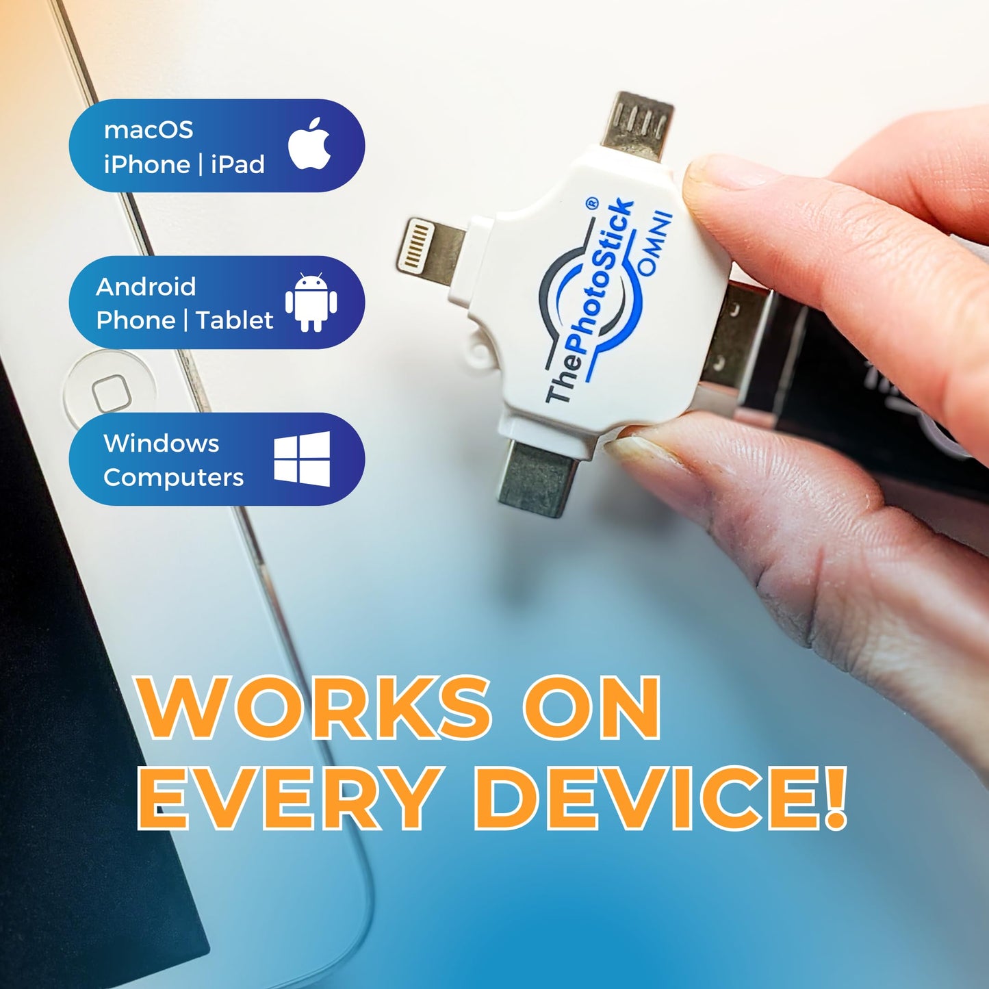 ThePhotoStick® Omni 128GB - Secure Photo & Video Backup and Transfer | Digital File Organization | USB & Multiport Connection for Phones, Tablets and Computers | Portable Memory | External Storage