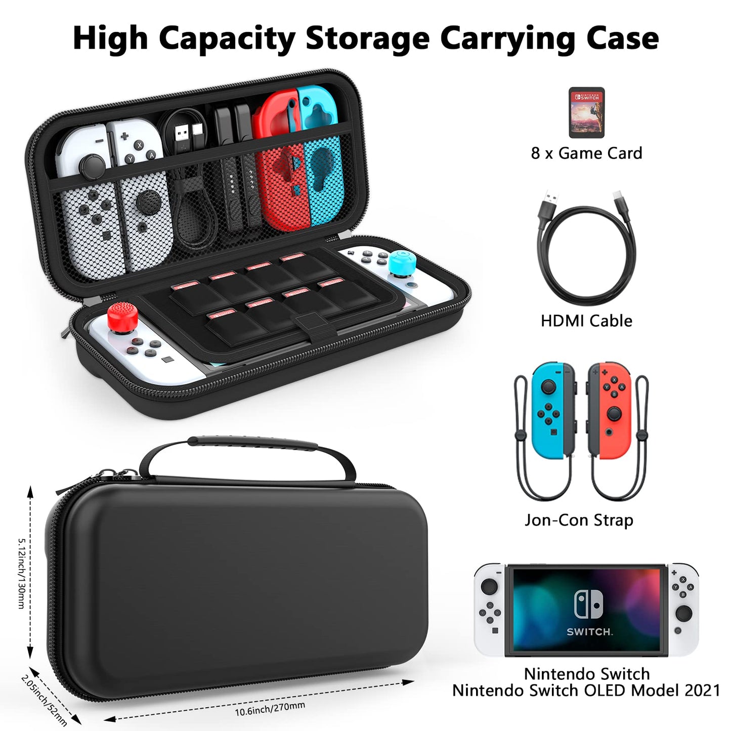 HEYSTOP Switch OLED Case Compatible with Nintendo Switch, Nintendo Switch/Switch OLED Carry Case with More Space, Protective Case for Nintendo Switch/Switch OLED Accessories, Black, black, Unisex - amzGamess