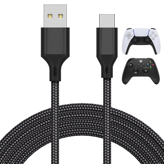 MENEEA 16.4FT Braided USB-C Charging Cable for PS5/Xbox Series X/S/Switch Controllers - Replacement Charger Cord for PS5/Xbox/Switch Accessories, Black - amzGamess