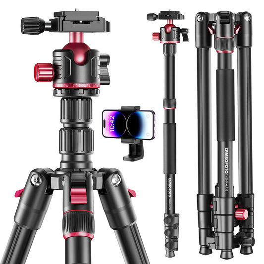 CAMBOFOTO 74-inch-Professional-Camera-Photography-Tripod, Ball Head Aluminum DSLR/SLR Tripod & Monopod with Carry Bag Compatible with Canon Nikon Binoculars Laser Telescope (Weight 3 Lbs, 13Lbs Load) - amzGamess