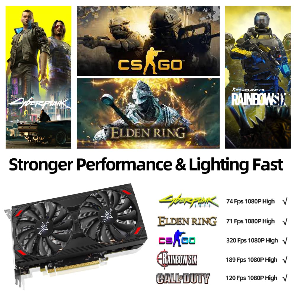AISURIX RX 5500 8gb GDDR6 Graphics Card,128 Bit, 3XDP, HDMI, PCI Express 4.0X8, 8pin with Fan Intelligent System,Gaming PC Computer Video Cards with 3X DisplayPort +1X HDMI (5500 Style 2) - amzGamess