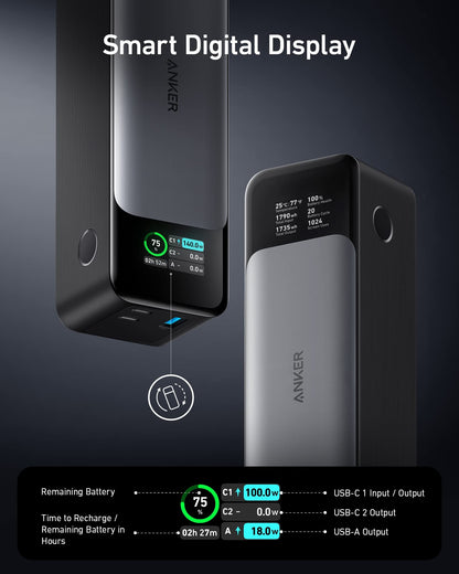 Anker Power Bank, 24,000mAh 3-Port Portable Charger with 140W Output, Smart Digital Display, Compatible with iPhone 15/15 Plus/15 Pro/15 Pro Max, iPhone 14/13 Series, Samsung, MacBook, Dell, AirPods