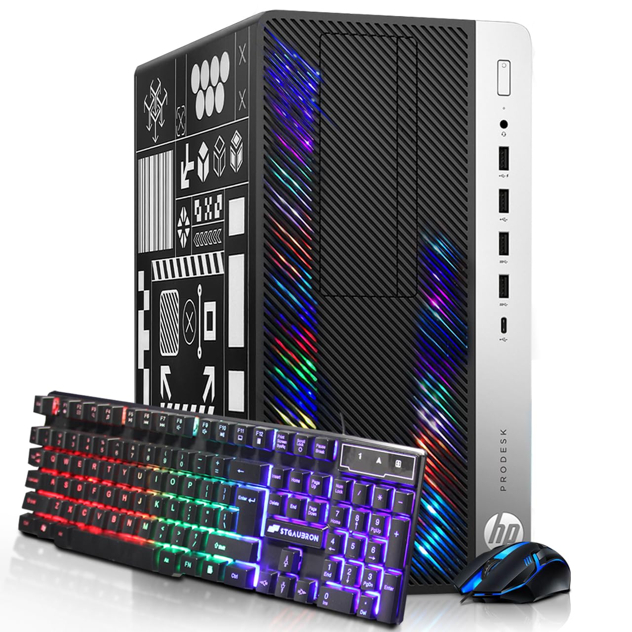 HP RGB Gaming Desktop Computer, Intel Quad Core I5-6500 up to 3.6GHz, GeForce GT 1030 2G, 16GB DDR4, 512G SSD, RGB Keyboard & Mouse, 600M WiFi & Bluetooth 5.0, Win 10 Pro (Renewed)