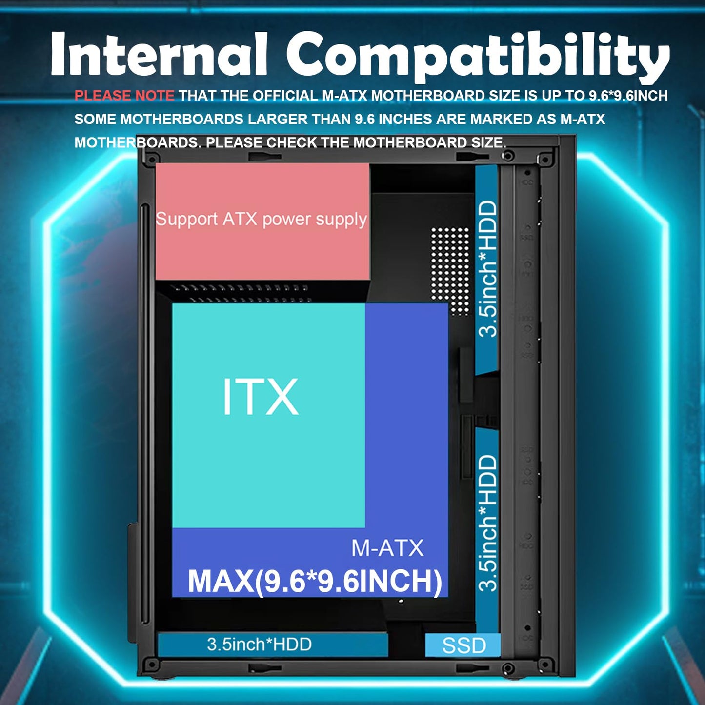 matx case,itx case,High Airflow Micro ATX PC Case, Support MATX, Mini-ITX, Micro ATX case Slim with USB2.0x2 I/O Port, Black Without Fans