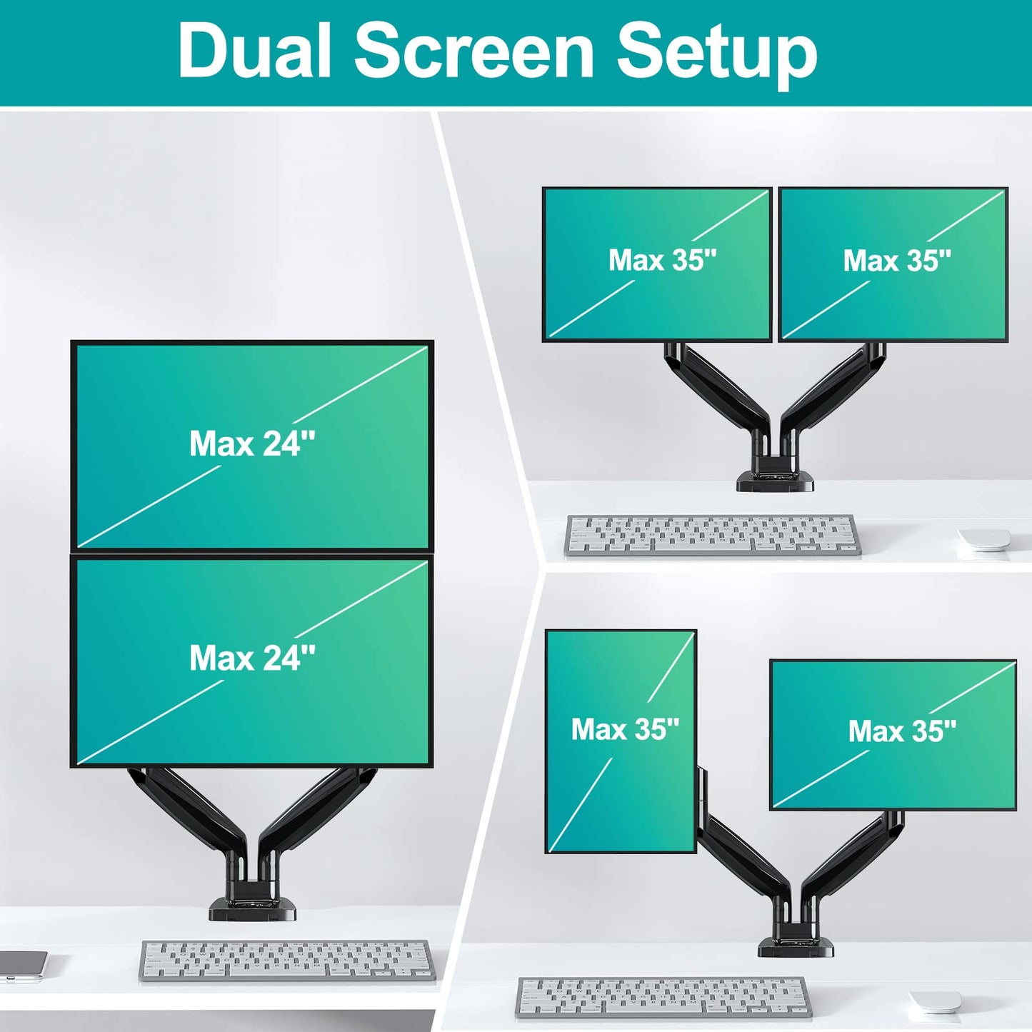 MOUNT PRO Dual Monitor Desk Mount fits 22” to 35” Ultrawide Computer Screen, Holds up to 26.4lbs Each, Fully Adjustable Long Monitor Arm for Two Monitors, Gas Spring Monitor Stand, 100x100 VESA Mount