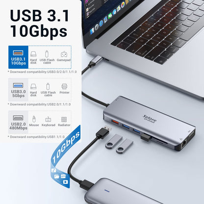 USB C Docking Station Dual Monitor,USB C Dual Monitor 2 HDMI Adapter,Triple Display 4K HDMI&VGA,10Gbps Data Transfer,14 in 1-3USB3.0&2USB2.0,Gigabit Ethernet,100W PD,SD/TF Card Reader,3.5mm Audio