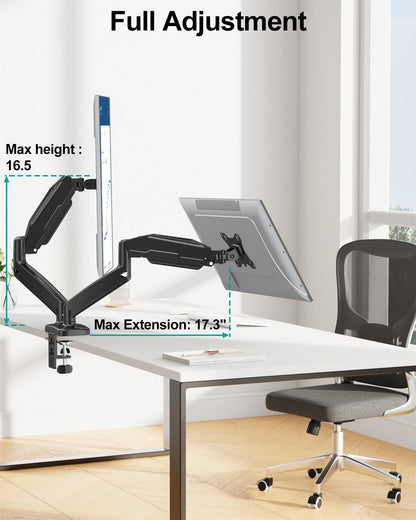 MOUNT PRO Dual Monitor Mount Fits 13 to 32 Inch Computer Screen, Height Adjustable Monitor Stand for 2 Monitors, Gas Spring Monitor Arm Holds up to 17. 6lbs Each, Monitor Desk VESA Mount, Black