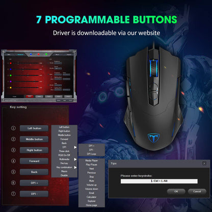 WEEMSBOX Wired Gaming Mouse [Breathing RGB LED] [Plug Play] High-Precision Adjustable 7200 DPI, 7 Programmable Buttons, Ergonomic Computer USB Mice for Windows/PC/Mac/Laptop Gamer - amzGamess