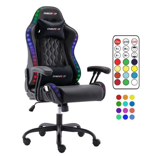 chizzysit Gaming Chair for Kids with RGB LED Lights, Kids Gaming Chairs Ages 8-14, Led Gaming Chair with Adjustable Lumbar Support and Headrest,PU Leather Video Game Chairs for Teens