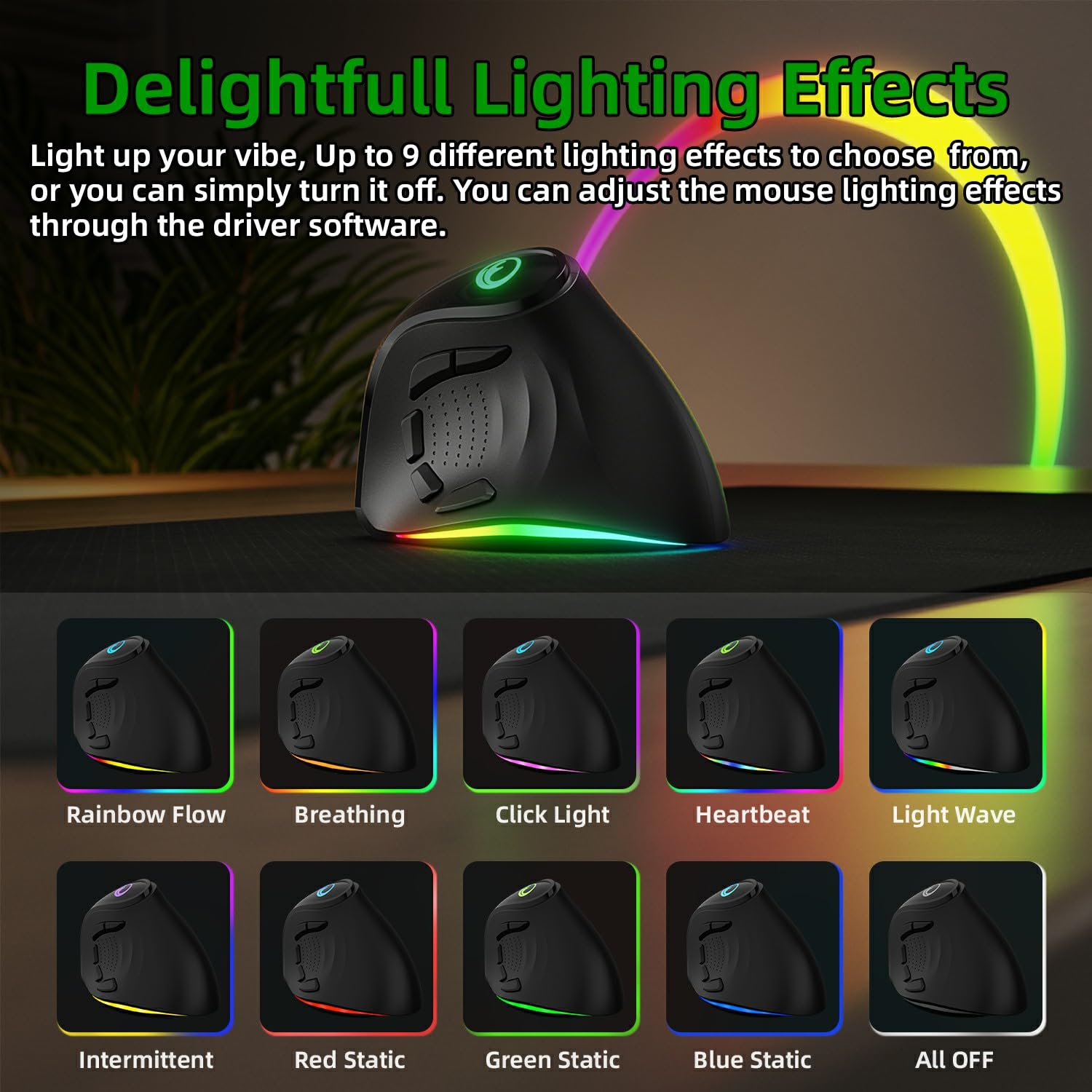 IFYOO 2.4G and BT 5.1 Dual Mode RGB Rechargeable Wireless Vertical Ergonomic Mouse, 5 Side Buttons, Max 8400 DPI, for PC Computer Notebook Laptop, for Windows 11 10, Mac iPad OS, Android - Black - amzGamess