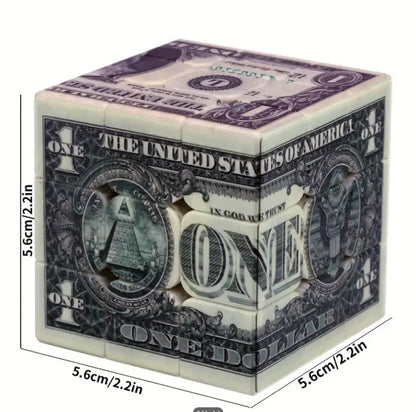 Speed Cube 3x3 One-Dollar Notes Bill Pattern Magic Cube Puzzle,IQ Games Puzzles Relief Effect Teens Adult Toys,5.6cm/2.2" Creative - amzGamess