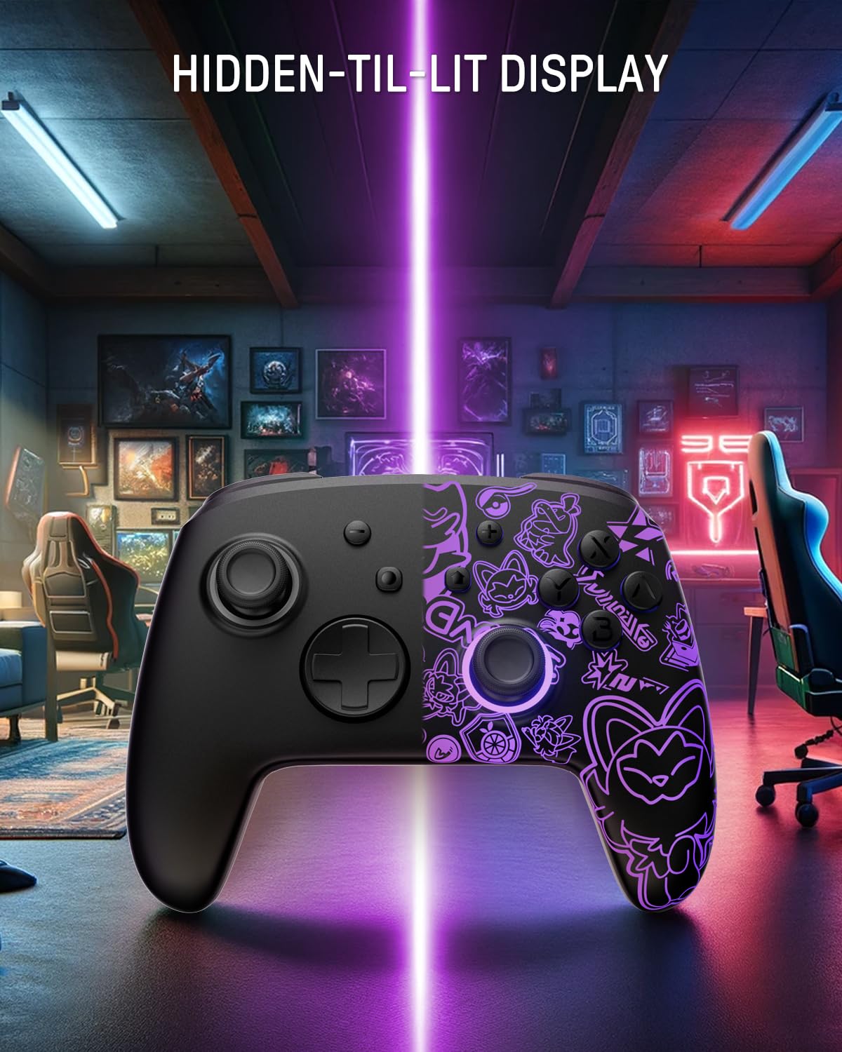 FUNLAB Firefly™ [Luminous Pattern] Switch Controller, Switch Pro Controller Wireless Compatible with Nintendo Switch/OLED/Lite, Bluetooth Remote Gamepad with 7 LED Colors/Paddle/Turbo/Motion Control - amzGamess