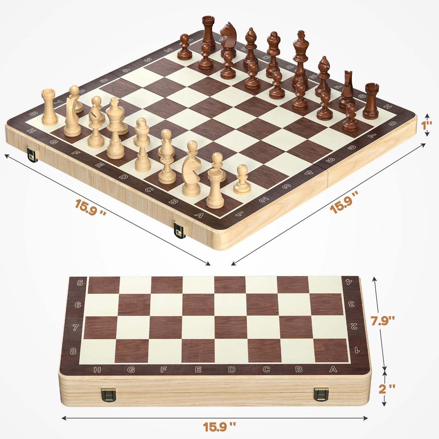 Magnetic Chess Set with Checkers - Meuzhen 16" Wooden Chess Board Game Travel Chess for Adults & Kids, Gift for Men Women, Chess Gift Toys for Boys Girls 4-8-12