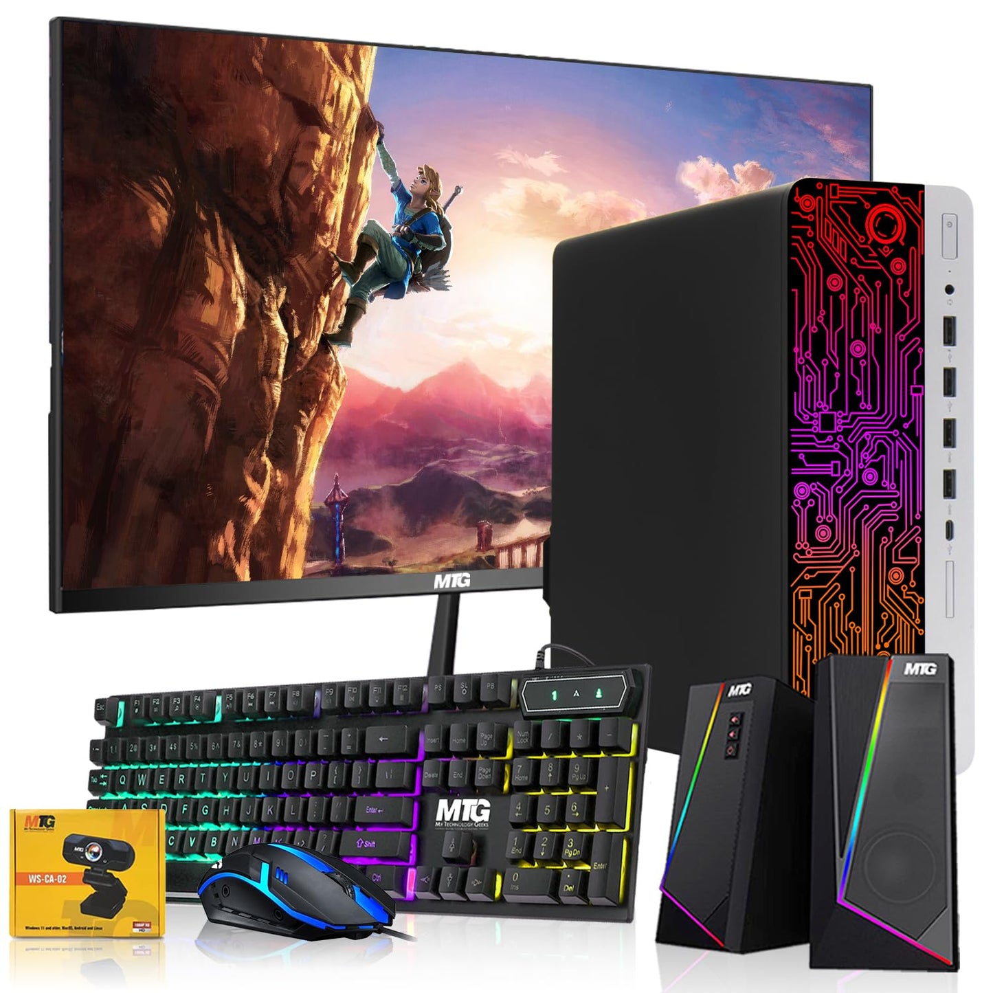 HP G3 Desktop RGB Computer PC Intel i7-6th Gen, 16GB DDR4 Ram 512GB SSD, 24 Inch Monitor, RGB Speaker, Gaming Keyboard Mouse, WiFi, Win 10 Pro (Renewed)