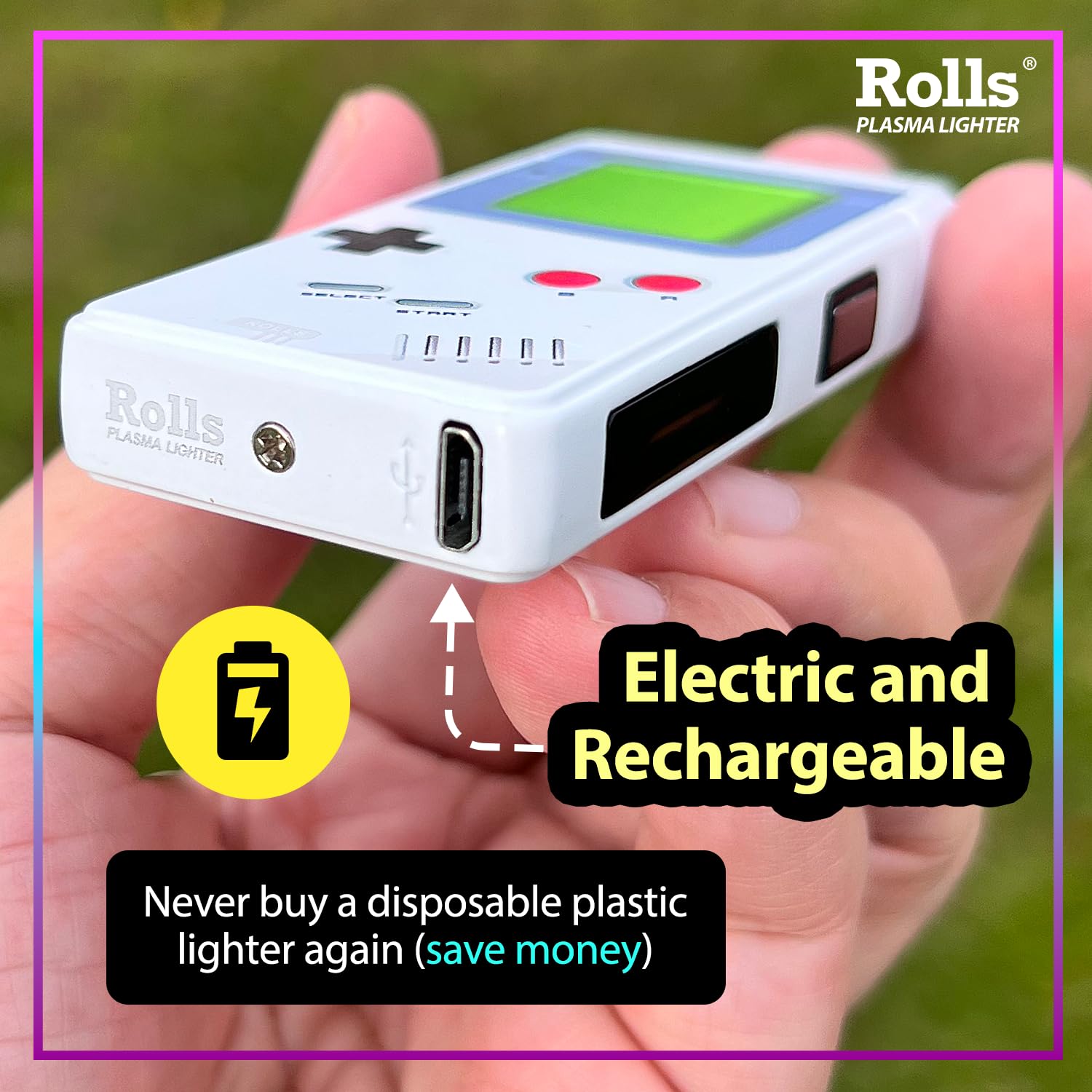 Rolls Electric Lighter - USB Rechargeable Retro Gamer Lighter - Cool Lighters - Windproof Electronic Arc Lighter - Candle Lighter - Unique Gadgets - Gift for Men Women - by Rolls Plasma Lighter (Grey) - amzGamess