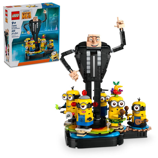 LEGO Despicable Me 4 Brick-Built Gru and Minions Figure, Buildable Minions Toy for Kids, Dancing Despicable Me Toy Figures Playset, Play-and-Display Minions Birthday Gift for Boys and Girls, 75582