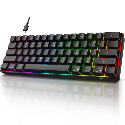 KOORUI 60% Gaming Keyboards, 61 Keys Wired Ultra-Compact Mechanical Keyboard 26 RGB Backlit with Red Switch Mini Keyboards for Windows MacOS Linux - amzGamess