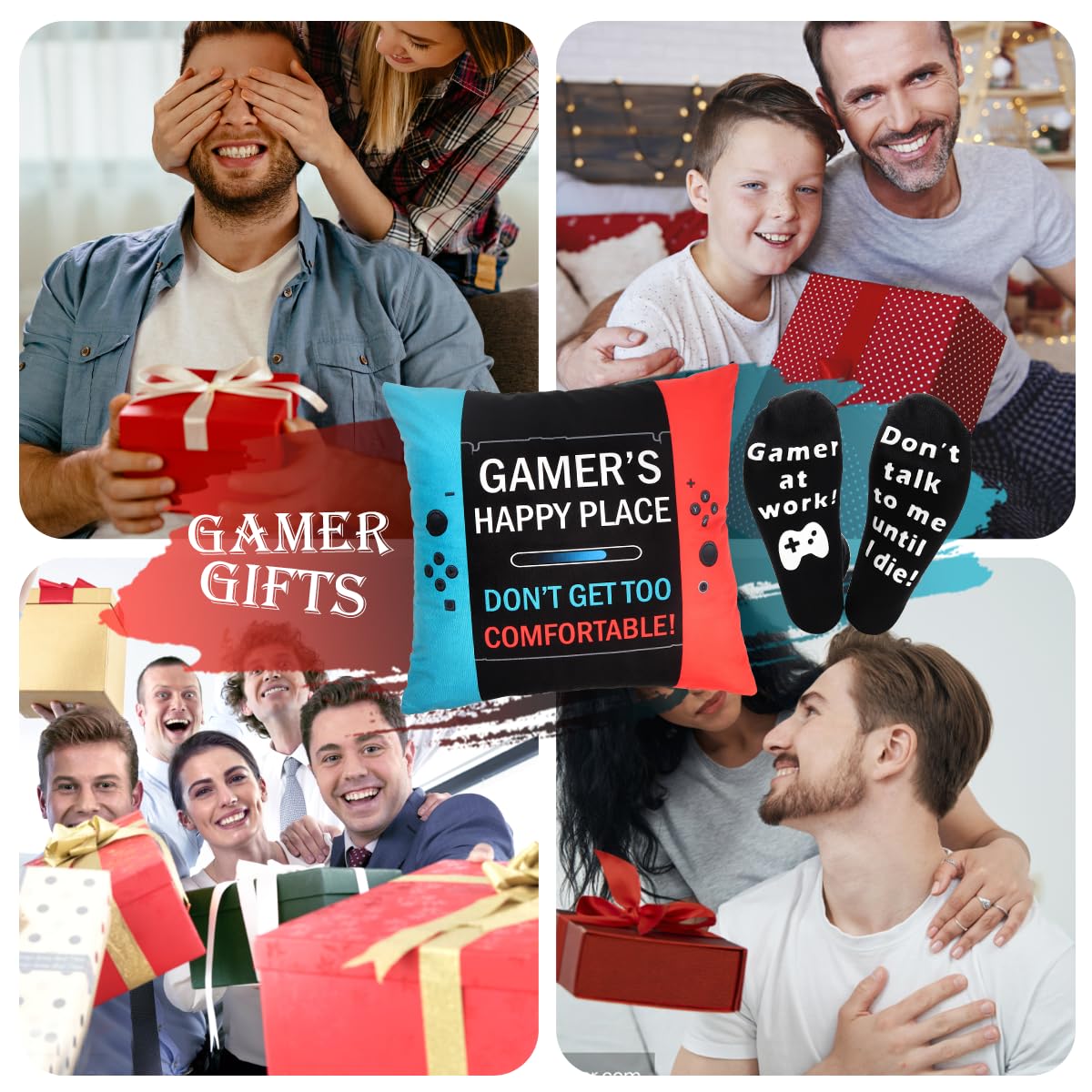 Gamer Gifts for Teenage Boys, Best Gaming Easter Basket Stuffers Gifts for Teen Boys Girls Kids Men Him Gamers Son Husband Boyfriend Game Lover Video Game Lover Room Decor Pillow Cover and Game Socks - amzGamess