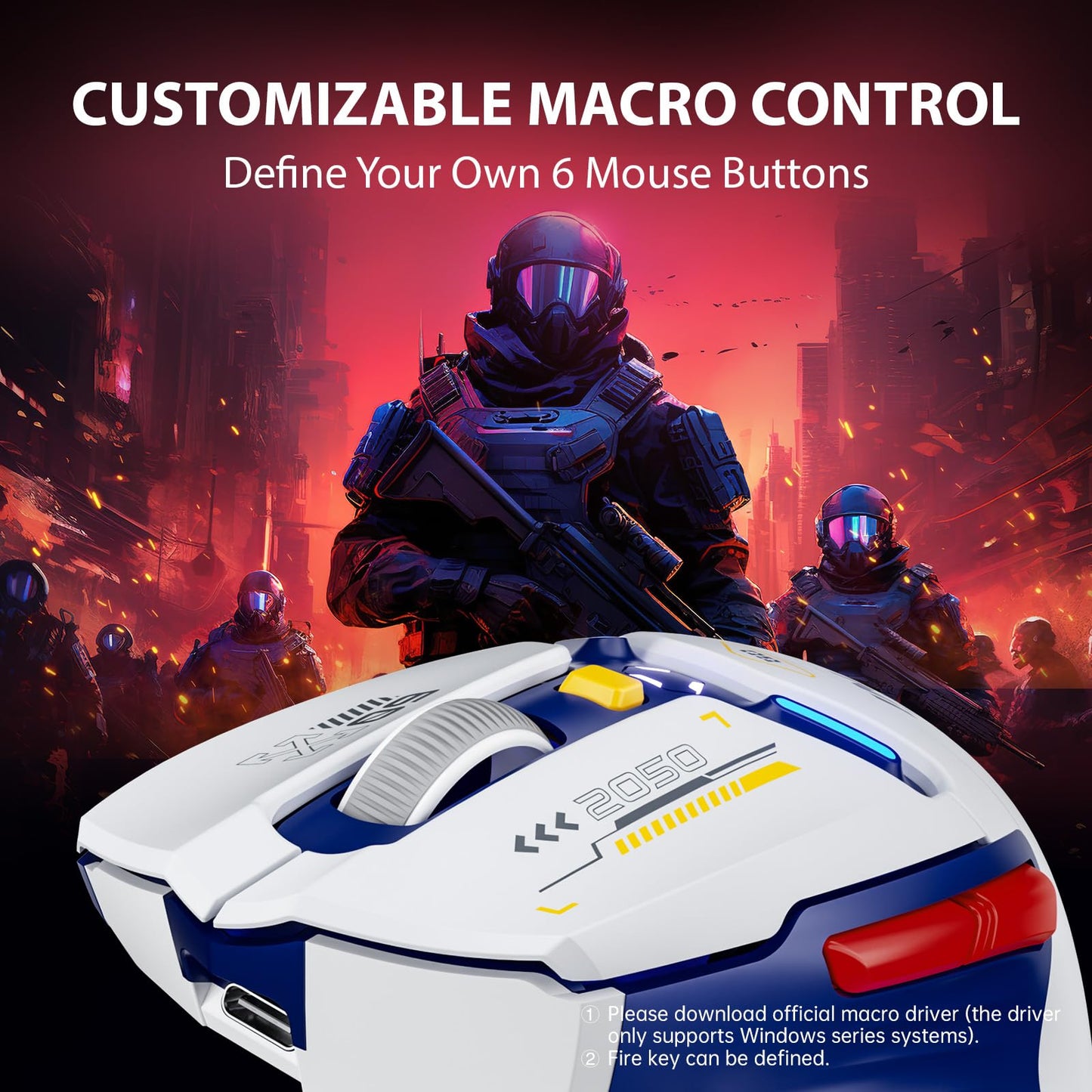 INPHIC IN9 Wireless Gaming Mouse, True Tri-Mode Bluetooth/Type-CWired/2.4G Wireless Mouse, 10000 DPl, Fully Programmable, RGB Backlit, Rechargeable Wireless Computer Mouse for Laptop PC Mac-White-Blue