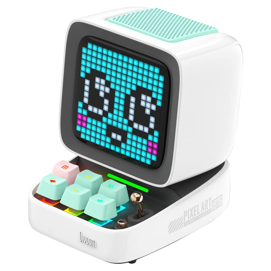 Divoom Ditoo Pixel Art Gaming Portable Bluetooth Speaker with App Controlled 16X16 LED Front Panel, Also a Smart Alarm (White)