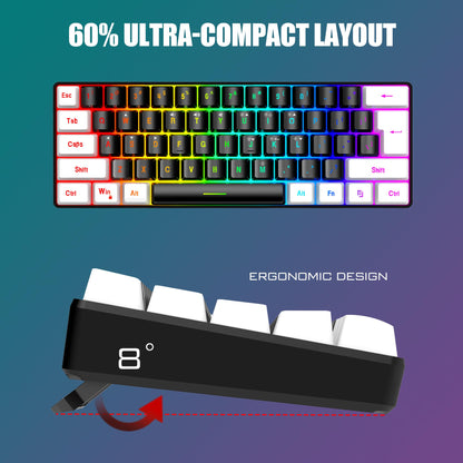 RedThunder 60% Gaming Keyboard and Mouse Combo, Ultra-Compact 61-Key RGB Backlit Mini Keyboard, Lightweight 7200 DPI Honeycomb Optical Mouse, RGB Wired Gaming Set for PC PS5 Xbox Gamer(Black-White)