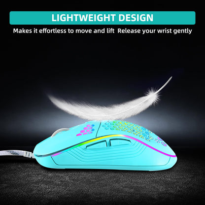 LETGOALL Lightweight Honeycomb Gaming Mouse, High Precision 7200DPI Optical Sensor, RGB Backlight, Wired, Ergonomic USB Computer Mouse for PC, Mac, Laptop（Blue