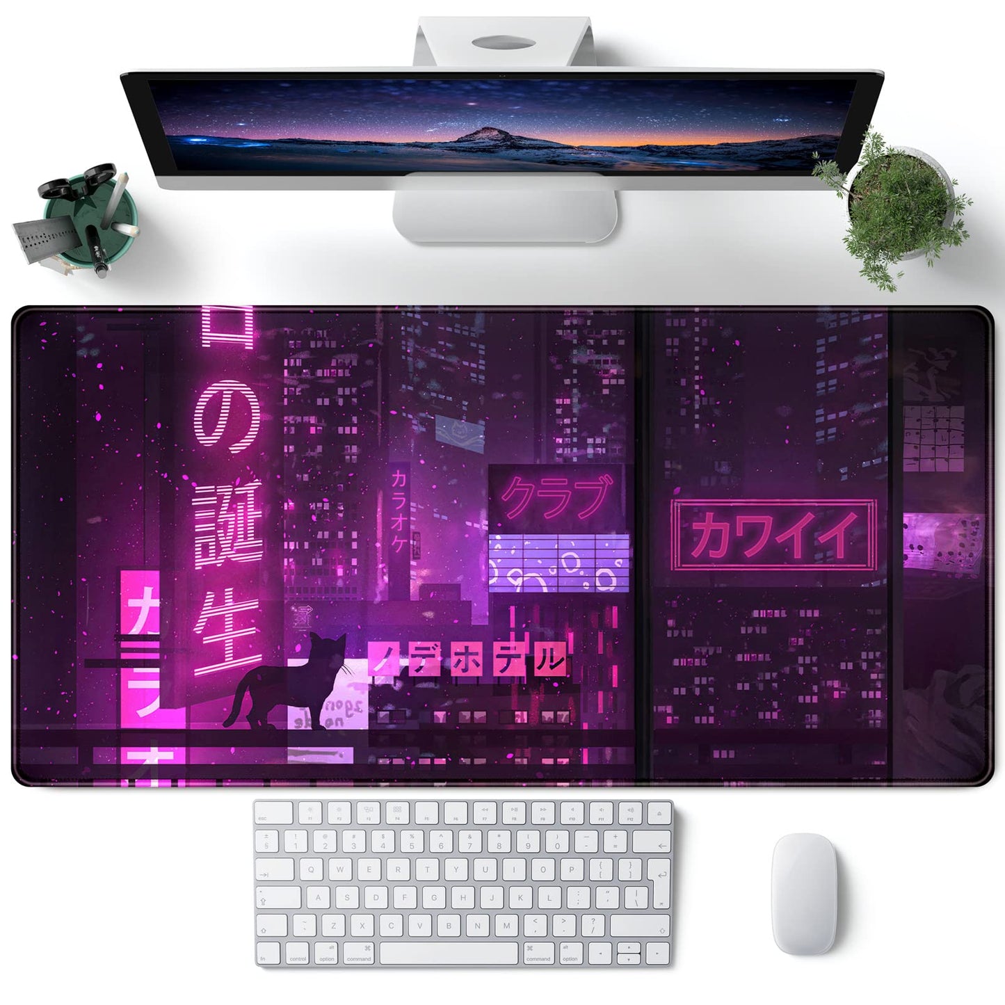 Purple Gaming Mousepad Japanese Desk Mat XXL Extended Anime Cool Large Mouse Pad Keyboard Mouse Mat Desk Pad for Computer Laptop Gamers 31.5''X15.7'' Non-Slip Rubber Base with Stitched Edges - amzGamess