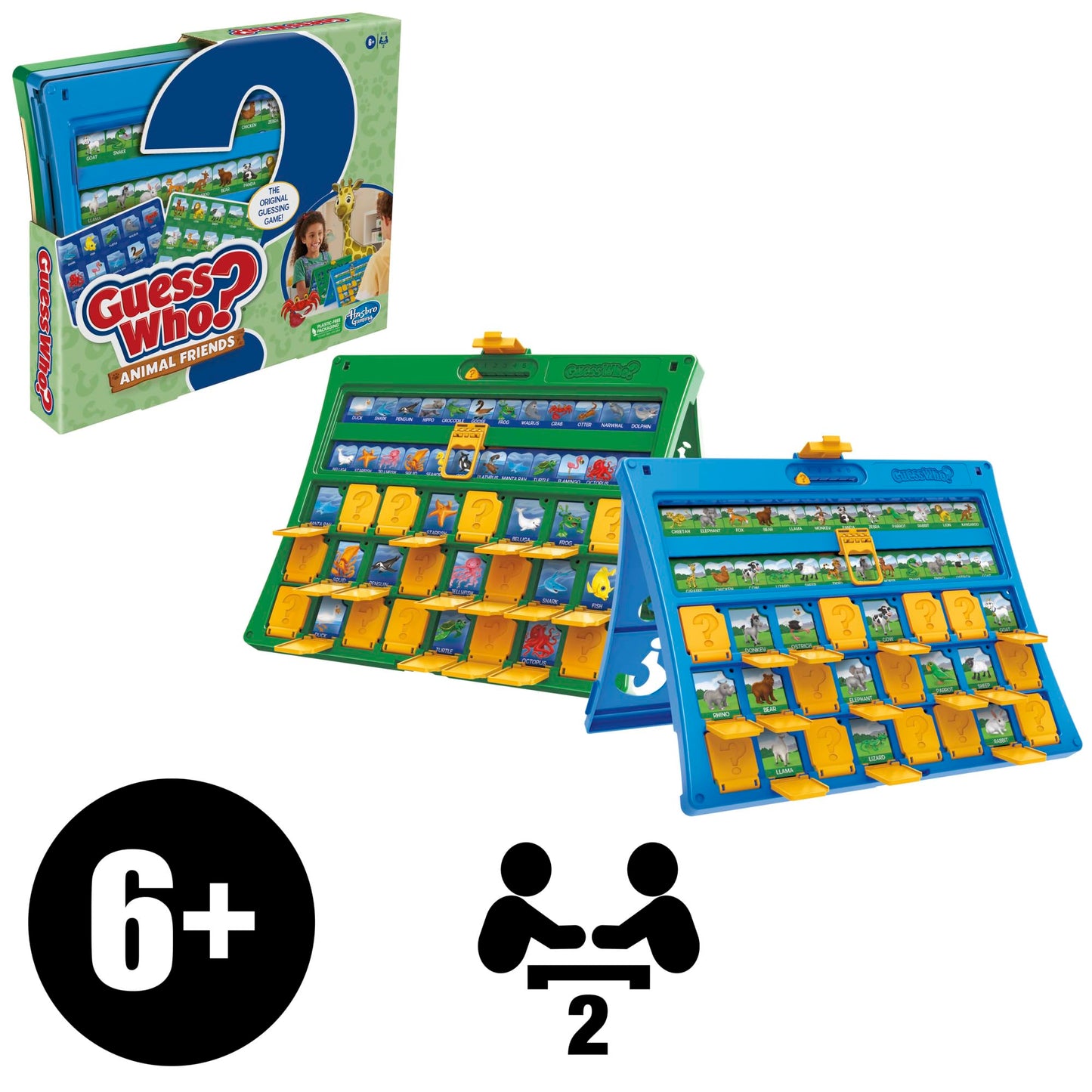 Hasbro Gaming Guess Who? Animal Friends Game, Includes 2 Double-Sided Animal Sheets, 2-Player Board Games for Kids, Ages 6+ (Amazon Exclusive)