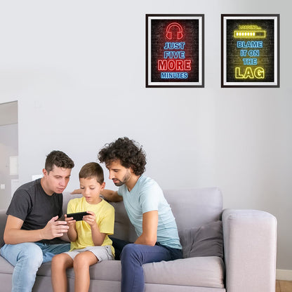 Printed Neon Gaming Posters Set of 4 (8”X 10”), Boys Room Decorations for Bedroom,Video Game Wall Art,Gamer, Teen boy bedroom, game room, No Frames - amzGamess