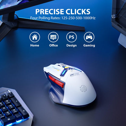 INPHIC IN9 Wireless Gaming Mouse, True Tri-Mode Bluetooth/Type-CWired/2.4G Wireless Mouse, 10000 DPl, Fully Programmable, RGB Backlit, Rechargeable Wireless Computer Mouse for Laptop PC Mac-White-Blue