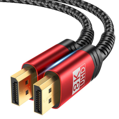 JSAUX DisplayPort Cable 1.4, DP Cable（8K@60Hz, 2K@240Hz, 4K@144Hz, 32.4Gbps）, Display Port to Display Port Cable 1.4 (DP to DP Cable) Compatible for Gaming Laptop TV PC Computer Monitor 6.6ft-Red