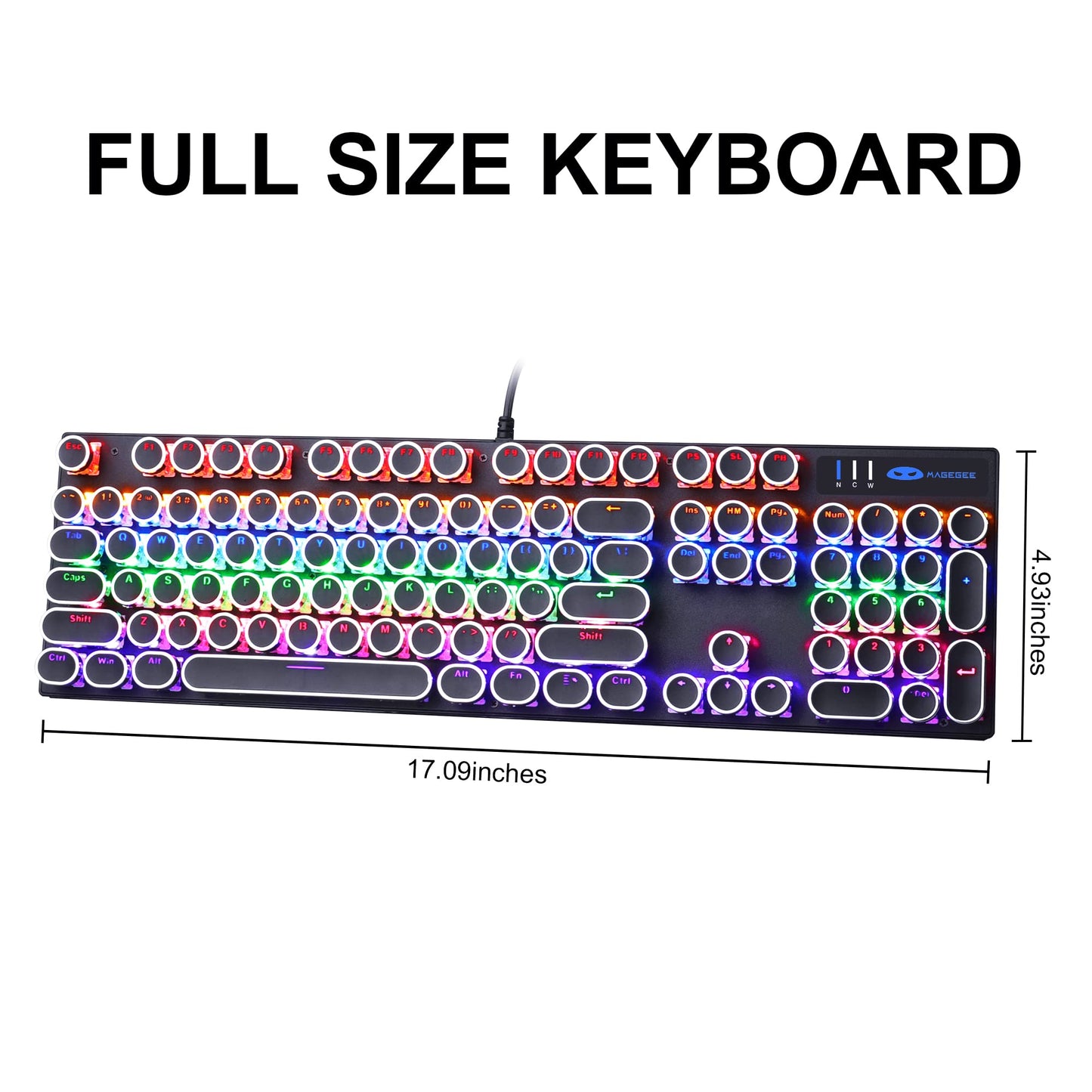 Camiysn Typewriter Style Mechanical Gaming Keyboard, Black Retro Punk Gaming Keyboard with RGB Backlit, 104 Keys Blue Switch Wired Cute Keyboard, Round Keycaps for Windows/Mac/PC - amzGamess