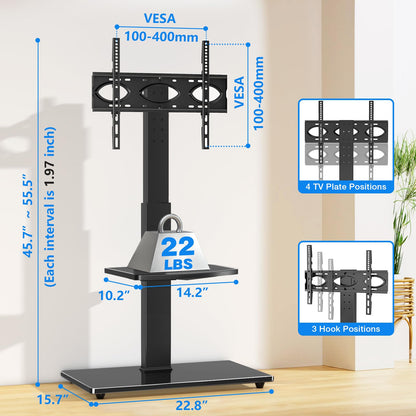 Rfiver Floor TV Stand with Mount for Most 32-70 inch TVs up to 110lbs, Swivel TV Stand with Shelf, Tall TV Stand with Height Adjustment & Cable Management for Bedroom, Living Room, Corner