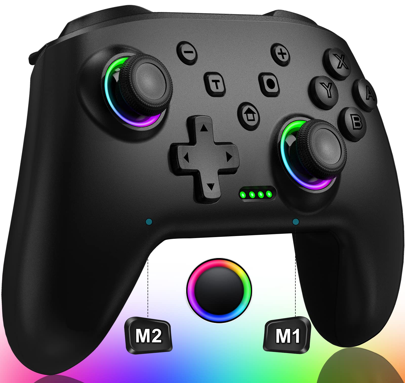 Switch Controller, Wireless Switch Controller Compatible with Switch Controller/Switch Lite/OLED, Wireless Switch Controllers Work with iOS/Android/PC with RGB Light, Programmable, TURBO & Wakeup - amzGamess