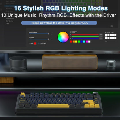 AULA F75 75% Wireless Mechanical Keyboard,Gasket Hot Swappable Custom Keyboard,Pre-lubed Greywood Switches RGB Backlit Gaming Keyboard,2.4GHz/Type-C/Bluetooth Keyboard (Cool Black)