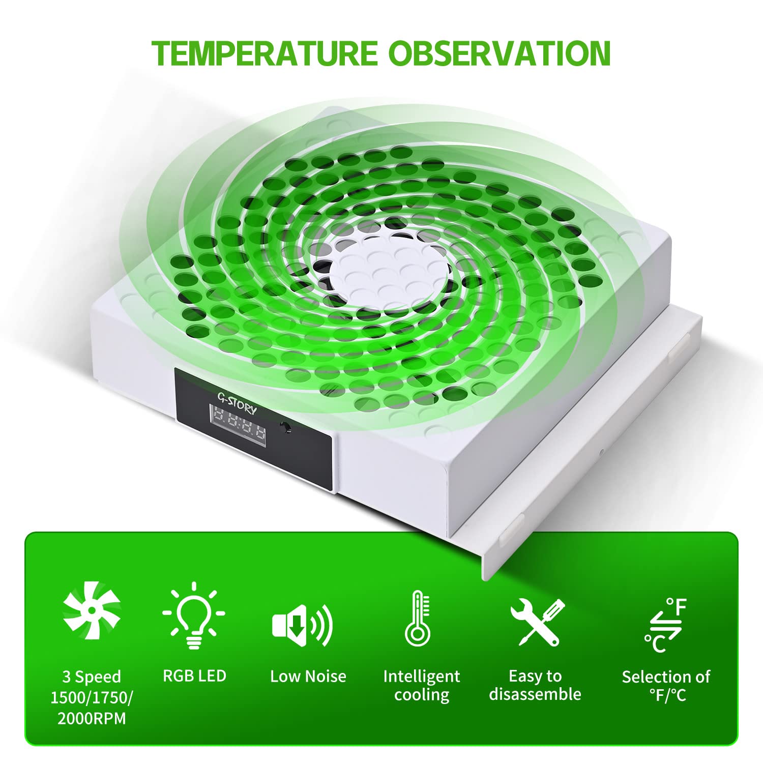 G-STORY Cooling Fan for Xbox Series S with Automatic Fan Speed Adjustable by Temperature, LED Display, High Performance Cooling, Low Noise, 3 Speed 1500/1750/2000RPM (140MM) with RGB LED (WHITE)) - amzGamess