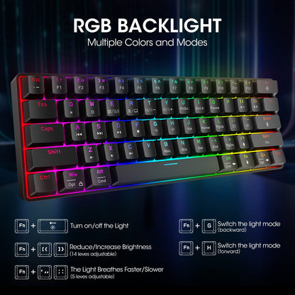 KOORUI 60% Gaming Keyboards, 61 Keys Wired Ultra-Compact Mechanical Keyboard 26 RGB Backlit with Red Switch Mini Keyboards for Windows MacOS Linux - amzGamess