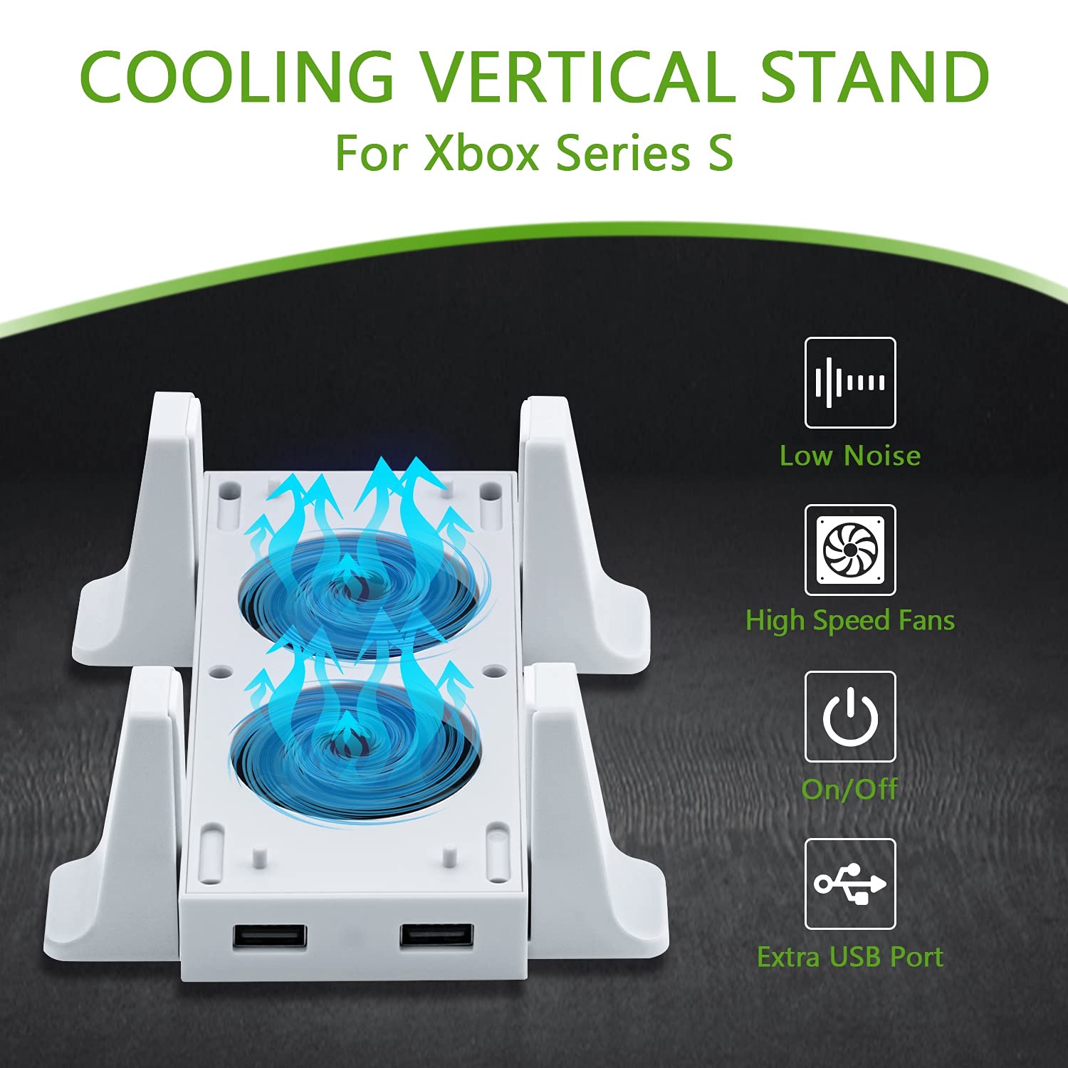 Mcbazel Vertical Stand with Cooling Fan for Xbox Series S, Romovable Cooler System with Extra 2 USB Ports for Xbox Series S Console - White (NOT for Xbox Series X/Xbox One S) - amzGamess