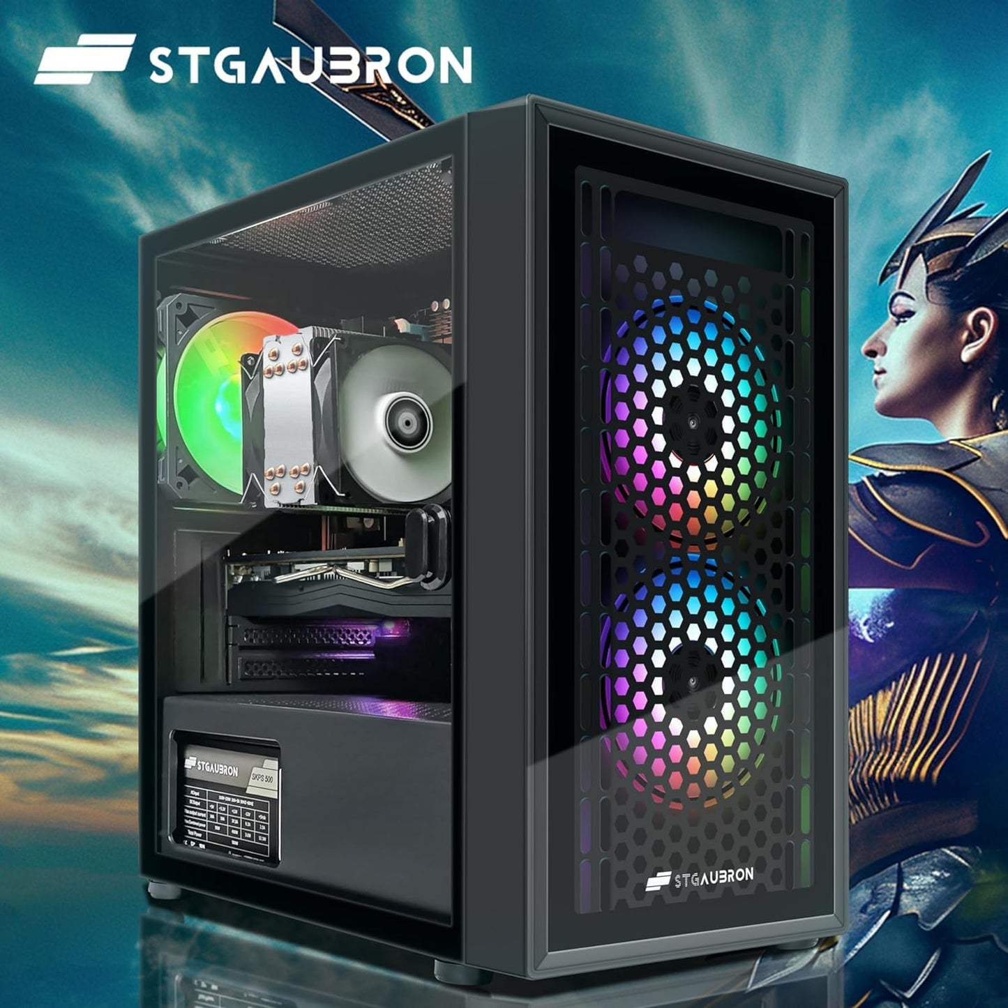 STGAubron-Gaming PC Computer Desktop-RX 580 8GB-Intel i7 Xeon E5 3.5-3.6GHz-16GB RAM-512GB SSD WiFi BT-5.0,W10H64, RGB Fanx3, RGB Keyboard & Mouse & Mouse Pad-Gaming Computer Tower-For Gamer,Streaming