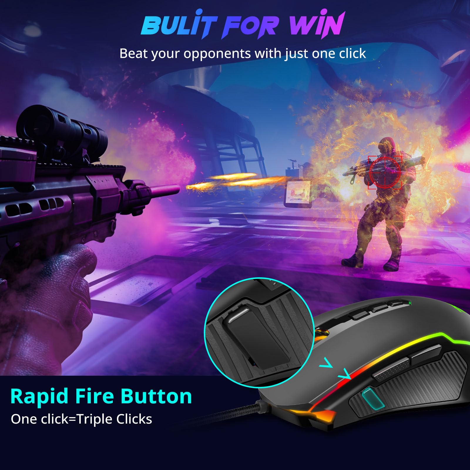 Redragon Gaming Mouse, Wired Gaming Mouse with RGB Backlit, 8000 DPI Adjustable, Mouse with 9 Programmable Macro Buttons & Fire Button, Software Supports DIY Keybinds, M910-K - amzGamess