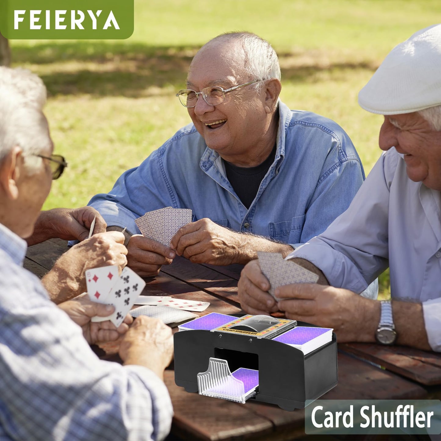 FEIERYA Automatic Card Shuffler 2 Deck,Battery-Operated Electric UNO Poker Shuffler,Playing Card Shuffler for Home Card Game,Travel