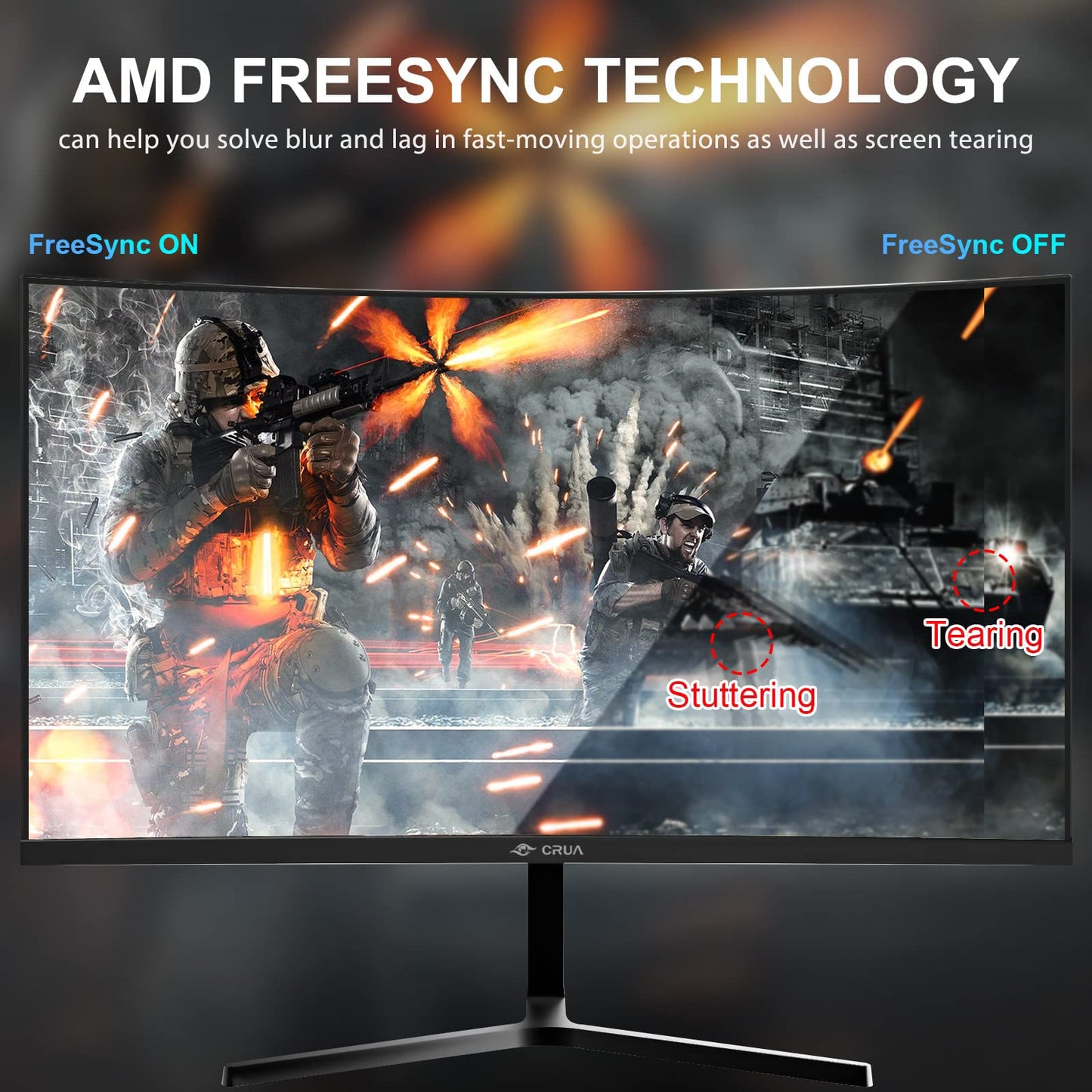 CRUA 24 Inch 144hz/180hz Curved Gaming Monitor, FHD 1080P Frameless Computer Monitors, Support AMD freesync Low Motion Blur, Eye Care, DisplayPort, HDMI, Compatible Wall Mountable Installs-Black